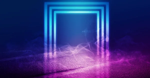 Background of empty room with concrete pavement. Blue and pink n
