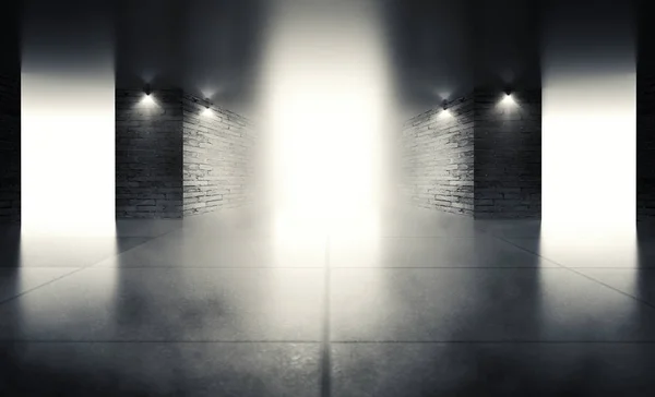 Fundo da sala vazia, corredor. Pisos de betão. Projetor Luz, Fumaça — Fotografia de Stock