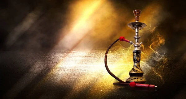 Hookah smoking on a background of abstract futuristic background, neon light, smoke. — Stock Photo, Image