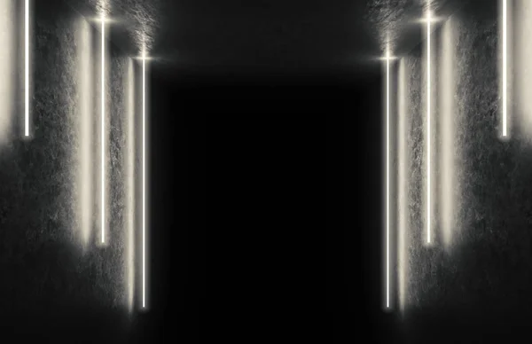 Фон пустой комнаты, туннель. Бетонное покрытие. Лазерные линии. Дым, неоновый свет — стоковое фото