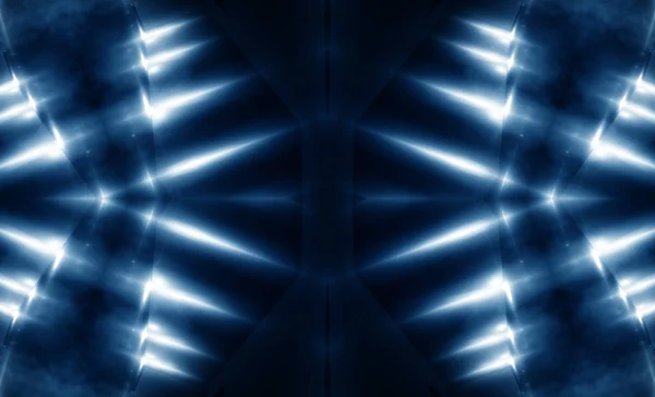 Abstraktní futuristické tmavé pozadí s neonové tvary, modrá neonová světla. — Stock fotografie