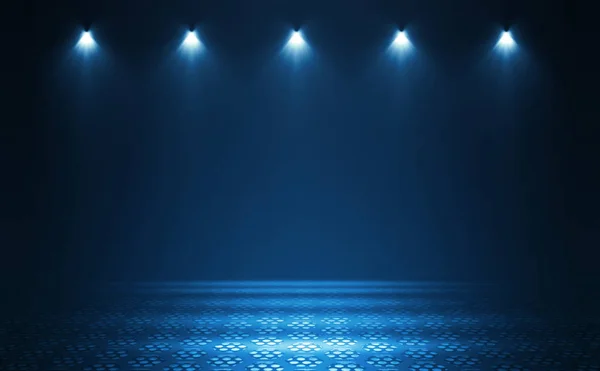 Boş arka plan sahnesi. Islä±k asfaltta koyu sokak yanrÄ±sÄ±. Karanlıkta mavi neon ışık ışınları, neon figürler, duman. Caddenin, şehrin gece manzarası. Soyut koyu arka plan.