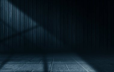 Boş sahne arka planı. Boş bir tuğla duvardaki pencereden olay ışığı. Koyu soyut arka plan