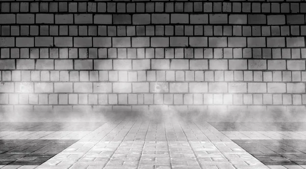 Fondo de la habitación gris vacía con pared de ladrillo y suelo de hormigón . — Foto de Stock