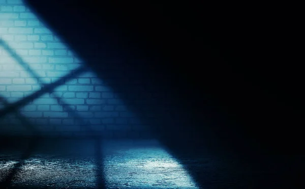 Empty scene background. Incident light from a window on an empty brick wall. Dark abstract background