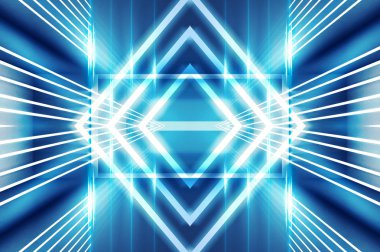 Karanlık soyut fütüristik arka plan. Neon çizgiler ve şekiller. Karanlık bir arka plan üzerinde Neon kızdırma ve ışınları