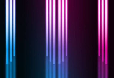 Karanlık soyut fütüristik arka plan. Neon çizgiler ve şekiller. Karanlık bir arka plan üzerinde Neon kızdırma ve ışınları