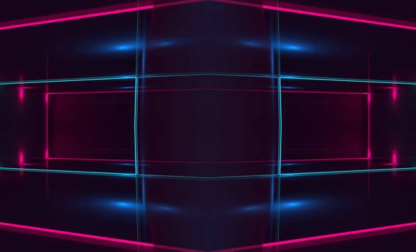 Dark abstract futuristic background. Neon lines and shapes. Neon glow and rays on a dark background