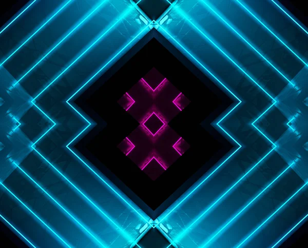 Dark abstract futuristic background. Neon lines and shapes. Neon glow and rays on a dark background — Stock Photo, Image