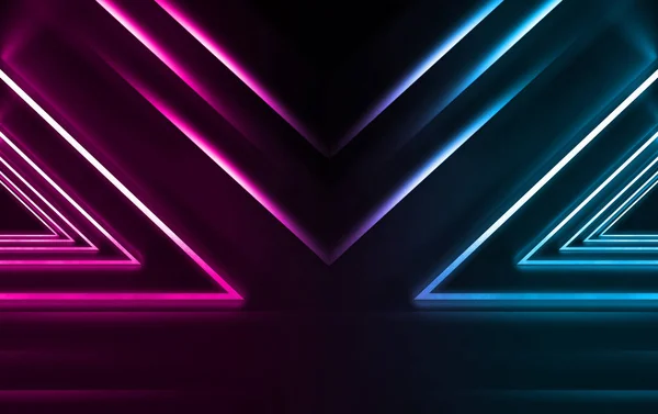 Dark abstract futuristic background. Neon lines and shapes. Neon glow and rays on a dark background — Stock Photo, Image