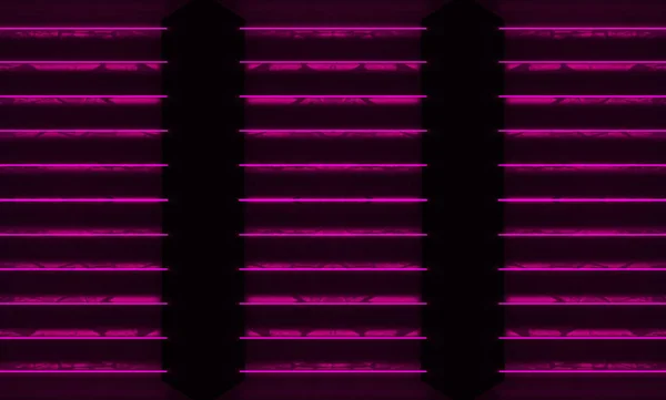 Порожня фонова сцена. Темна кімната, неонові синьо-рожеві фігури в темряві, дим. Абстрактний темний фон . — стокове фото