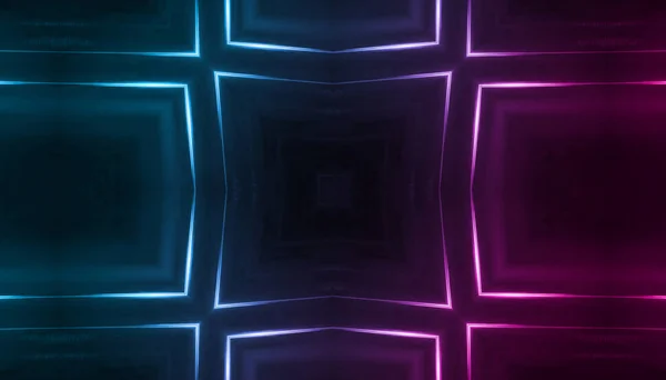 Тёмный абстрактный футуристический фон. Неоновые линии, свечение. Неоновые линии, формы. Розовое и синее свечение — стоковое фото