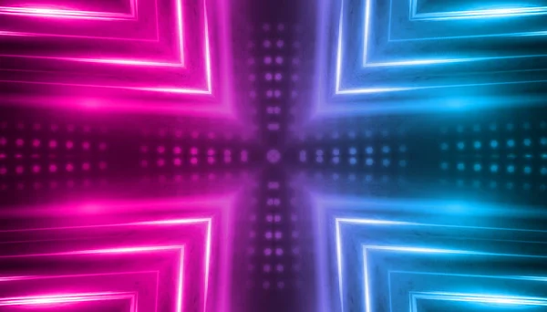 Dark abstract futuristic background. Neon lines, glow. Neon lines, shapes. Pink and blue glow — Stock Photo, Image