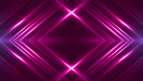 Karanlık soyut fütüristik arka plan. Neon hatları, parıltı. Neon hatları, şekiller. Pembe ve mavi parıltı