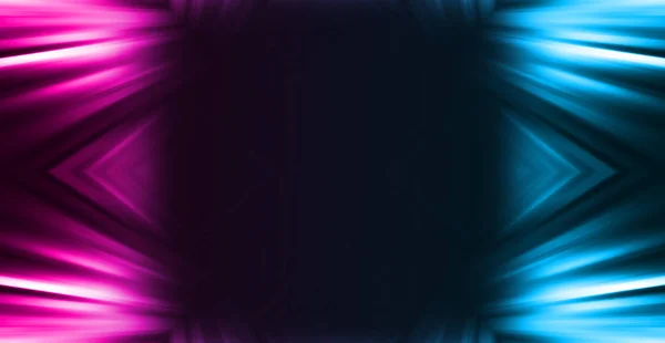 Σκούρο αφηρημένο φουτουριστικό υπόβαθρο. Γραμμές νέον, λάμψη. Γραμμές νέον, σχήματα. Ροζ και μπλε λάμψη — Φωτογραφία Αρχείου