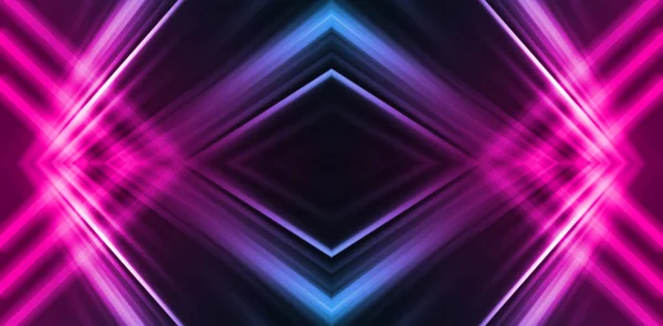 Donkere abstracte futuristische achtergrond. Neon lijnen, gloeien. Neonlijnen, vormen. Roze en blauwe gloed — Stockfoto