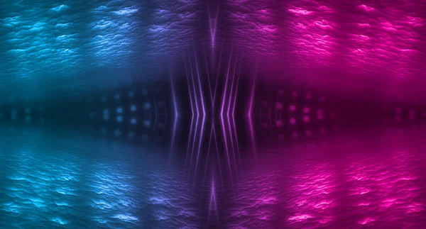 Dark abstract futuristic background. Neon lines, glow. Neon lines, shapes. Pink and blue glow — Stock Photo, Image