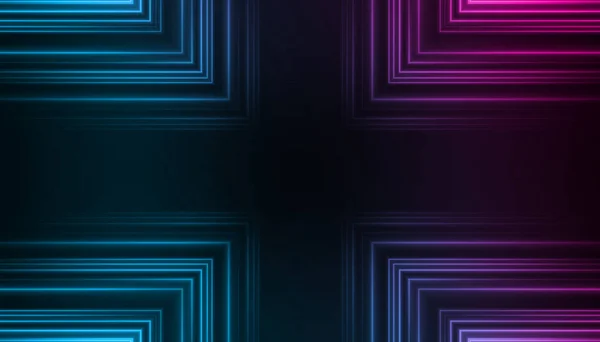 Mörk abstrakt futuristisk bakgrund. Neonlinjer, glöd. Neonlinjer, former. Rosa och blå glöd — Stockfoto
