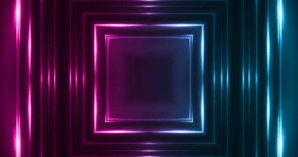 Fondo futurista abstracto oscuro. Líneas de neón, resplandor. Líneas de neón, formas. Resplandor rosa y azul — Foto de Stock