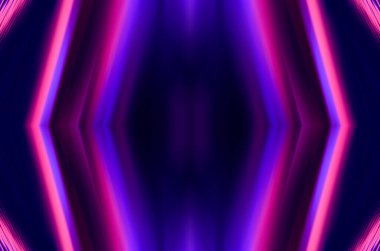 Neon ultraviyole çizgileri ve dalgaları olan karanlık soyut bir zemin. Işık neon etkisi. Lazer ışığı gösterisi, enerji dalgaları.