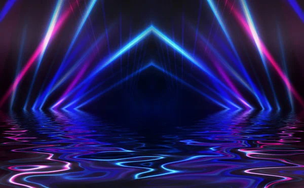 Ljus Neon Effekt Energi Vågor Mörk Abstrakt Bakgrund Laser Färgglada — Stockfoto