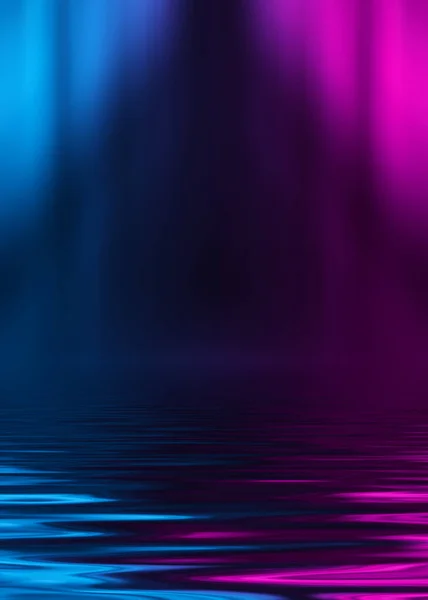 Abstract Dark Futuristic Background Neon Rays Light Reflected Water Background — Stock Photo, Image