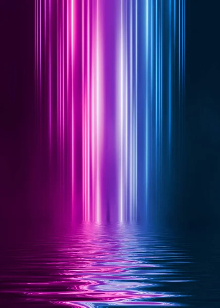 Abstract Dark Futuristic Background Neon Rays Light Reflected Water Background — Stock Photo, Image