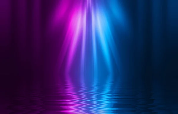 Abstract Dark Futuristic Background Neon Rays Light Reflected Water Background — Stock Photo, Image