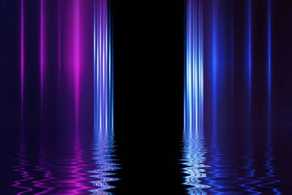 Fondo Futurista Oscuro Abstracto Los Rayos Luz Neón Reflejan Agua —  Fotos de Stock