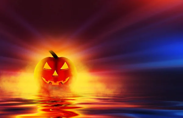 Heller Abstrakter Halloween Hintergrund Der Kürbis Spiegelt Sich Auf Wasser — Stockfoto