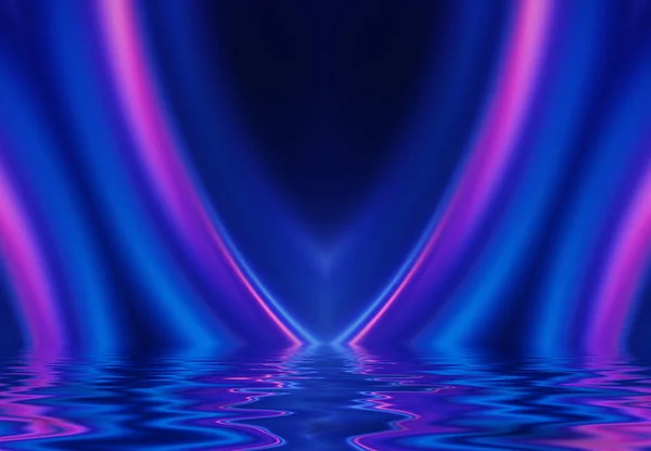 Abstract Dark Futuristic Background Neon Rays Light Reflected Water Background — Stock Photo, Image