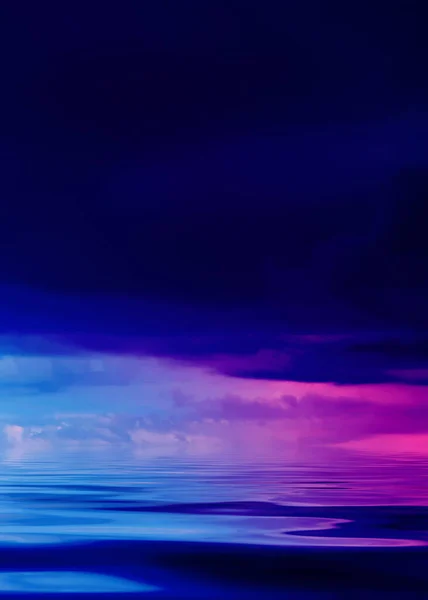 紫外光中的深色抽象背景 夜空背景 日落倒映在水面上 烟雾弥漫 3D说明 — 图库照片