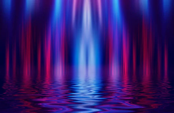 Abstract Dark Futuristic Background Neon Rays Light Reflected Water Background — Stock Photo, Image