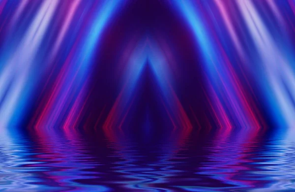 Абстрактний Темний Футуристичний Фон Неонові Промені Світла Відбиваються Від Води — стокове фото