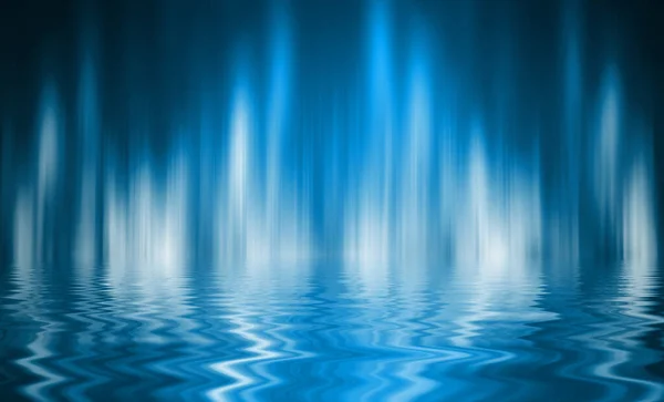 Abstract Dark Futuristic Background Blue Neon Light Rays Reflect Water — Stock Photo, Image