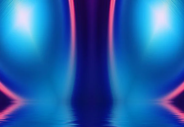 Abstract Dark Futuristic Background Neon Rays Light Reflected Water Background — Stock Photo, Image