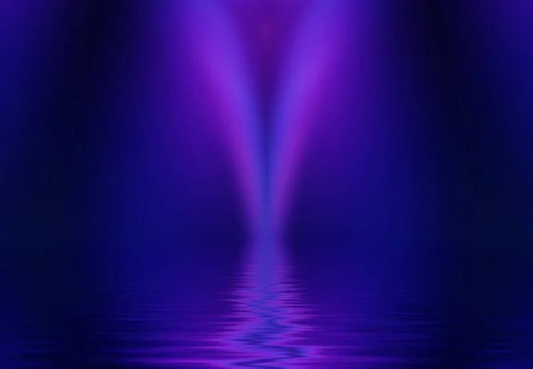 Fondo Futurista Oscuro Abstracto Los Rayos Luz Neón Reflejan Agua —  Fotos de Stock
