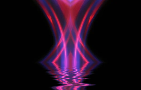 Abstrakt Mörk Futuristisk Bakgrund Ultravioletta Neonljusstrålar Reflekteras Från Vattnet Bakgrund — Stockfoto