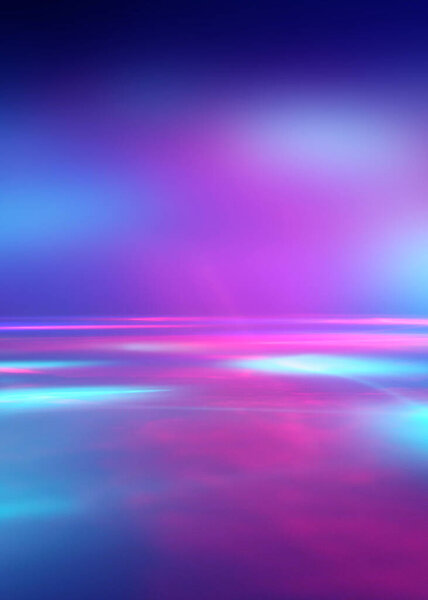 Темный абстрактный фон. Неоновое разноцветное свечение. Ночная вечеринка, лазерное шоу. Пустой фон концертной сцены, отражение прожектора.