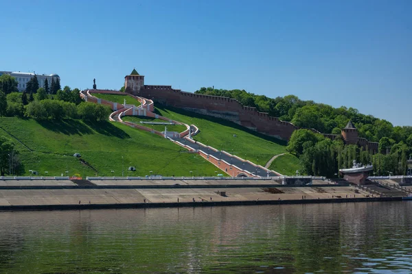 Volga Volga River Monument Boat Hero Hillside Hill Chkalov Stairs — Foto de Stock