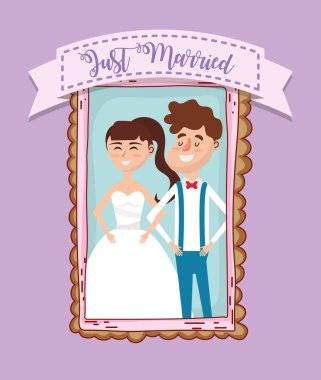 Sadece evli düğün çift kart tasarım vektör çizim grafik tasarım