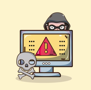 Öğeler ve simgeler sistem teknoloji karikatürler hacker ve güvenlik illüstrasyon grafik tasarım vektör