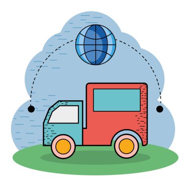 Dağıtım ve lojistik öğeler ve simgeler çizgi film illüstrasyon grafik tasarım vektör