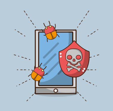 Güvenlik sistemi sembolleri ve teknoloji öğeleri çizgi film illüstrasyon grafik tasarım vektör