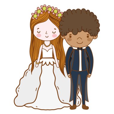 Çift Düğün Sevimli çizgi vektör çizim grafik tasarım