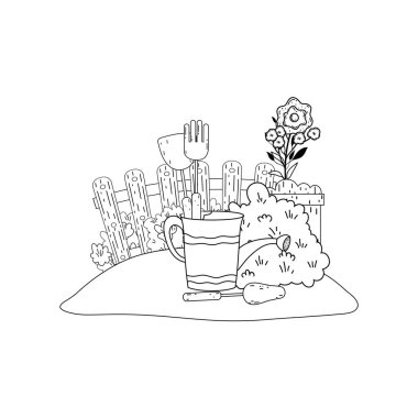 Bahçıvan duş yağmurlama ile çiçek vektör çizim tasarım