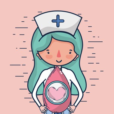 kan bağış kadın hemşire ve kalp sağlığı karikatür vektör çizim grafik tasarım