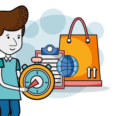 Kurye ve teslimat hizmeti sembolleri karikatür çizim grafik tasarım vektör