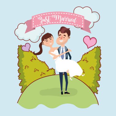 Sadece evli düğün çift kart tasarım vektör çizim grafik tasarım