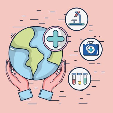 İlk AIDS öğeleri tıbbi karikatürler illüstrasyon grafik tasarım vektör